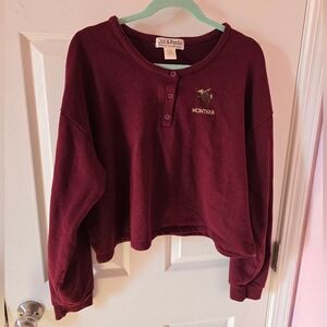 Cut & Paste Red Maroon Long Sleeve Crop Top XL